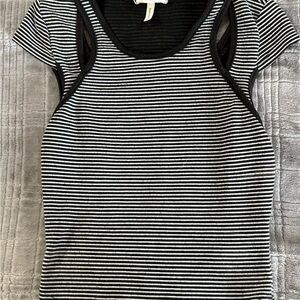 La Hearts Black and White Striped Tank Top